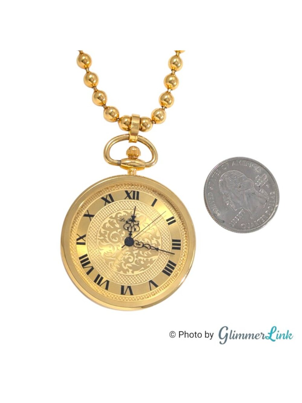 Vintage Le Baron Pendant Watch Necklace Gold Tone Roman Numeral 27 Inch - Picture 5 of 11